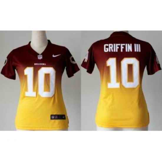 Womens Nike Washington Redskins 10 Robert Griffin III Red Yellow Drift Fashion II Elite Jerseys